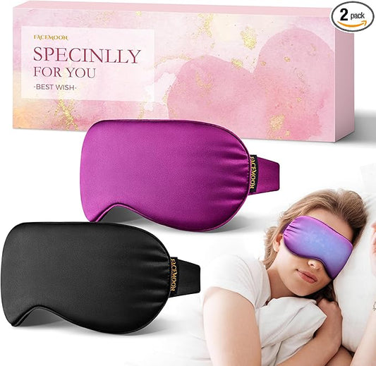 2PCS Cold Eye Mask: Cooling Eye Mask for Puffy Eyes, Headache, Migraines Relief - Cold Compress for Dark Circles, Tired Eyes, After Surgery - Reusable Gel Ice Pack, Weighted Sleep Mask(Black,Purple)