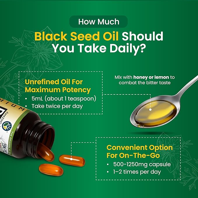 Amazing Herbs Premium Liquid Black Seed Oil - Cold Pressed with Nigella & Sativa, Aids in Digestive Health, Omegas 3 6 & 9, Immune Support, Brain Function, Non GMO, for Men and Women - 8 Fl Oz