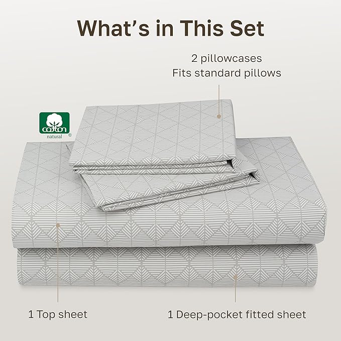 California Design Den Soft Full Size 100% Cotton Sheet Sets, 400 TC Good Housekeeping Award Winner, Smooth Sateen Finish with Deep Pockets, Cozy & Durable Full Bedding Set - Crosshatch Taupish - Sage