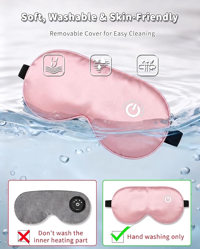Heated Eye Mask for Dry Eyes (Pink) - USB Rechargeable Eye Warmer with 100% Pure Mulberry Silk, FSA- HSA Eligible, Eye Relief, Improved Sleep, 22 Momme Cordless Warm Compress for Beauty Sleep