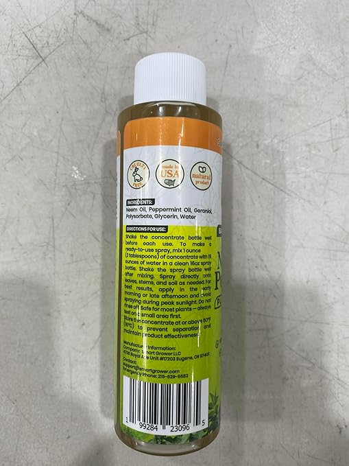 Neem Oil Spray for Plants with Peppermint Oil – for Indoor Household Plants– Best Value Refill 4 oz Concentrate Makes 1/2 Gallon RTU