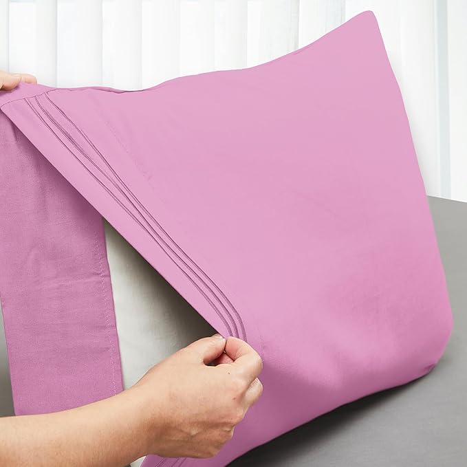 Mocassi 2-Piece Premium King Pillowcase Set 1800 Series Hotel Quality Microfiber - Soft and Breathable with 3-Line Embroidery Wrinkle and Stain Resistant, Easy Care, 20" x 40", Light Pink