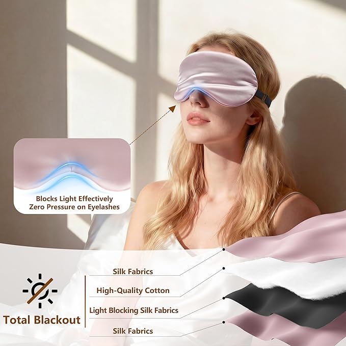 Sleep Mask Silk Eye Mask for Men Sleeping Mask, Adjustable Elastic Strap for Night Shading Sleep Mask, Soft and Comfortable for Both Men and Women (Pink, 2 Packs)