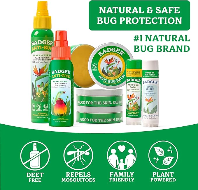 Badger Bug Spray, Family Friendly All Natural Mosquito Repellent w/Organic Essential Oils, Great Smelling Citronella Spray, Effective for 3 Hours, Combo 2-Pack 4 fl oz + 2.7 fl oz