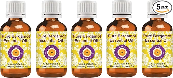 Deve Herbes Pure Bergamot Essential Oil (Citrus bergamia) Natural Therapeutic Grade Steam Distilled (Pack of Five) 100ml X 5 (16.9 oz)