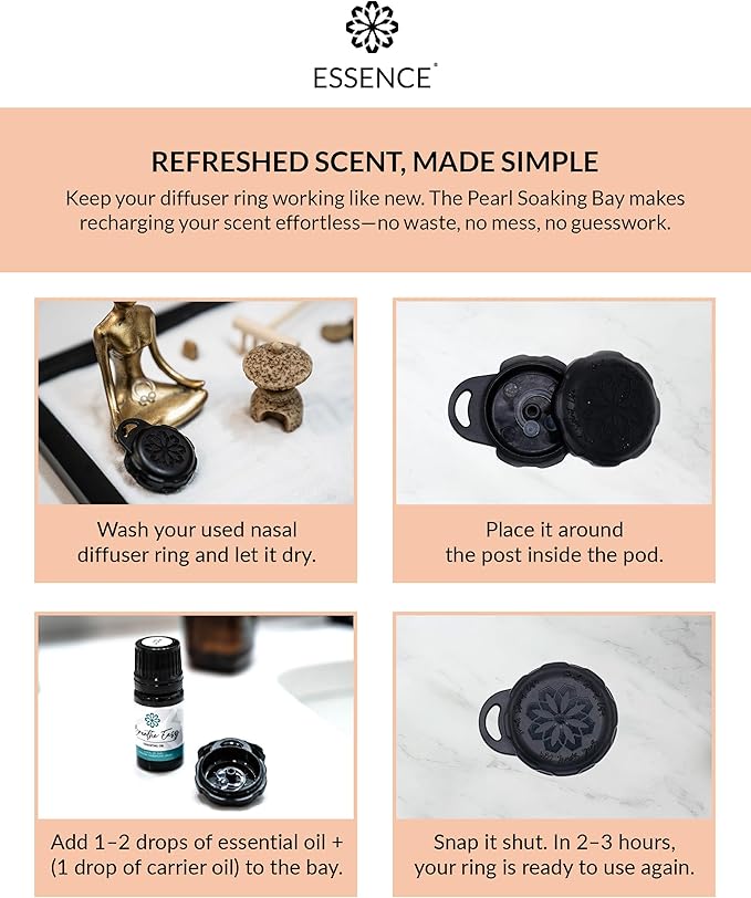 Essence Pearl Travel Case | Immunity Essential Oil | Aromatherapy Nasal Diffuser & Essential Oil Carrying Case | Eucalyptus, Lemon & Cinnamon Blend | Travel-Friendly Kit | Black Pod
