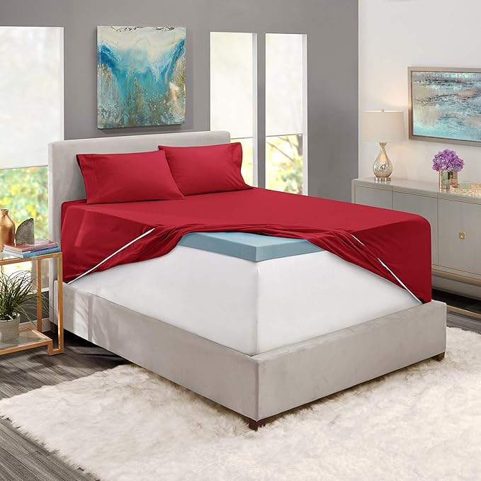 Nestl King Size Sheet Set, 4 Piece Extra Deep Pocket (18-24 inches), Microfiber, Hotel Luxury, Soft, Breathable, Wrinkle-Free, Easy to Care, Burgundy Red