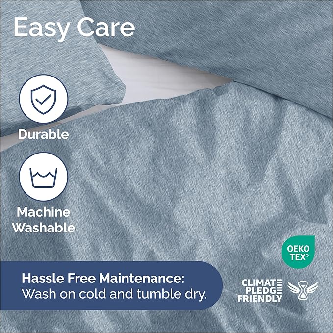 Duvet Cover Cal King Size Set - Extra Soft Cal King Duvet Cover 104" x 98" with 2 Pillow Shams - Hotel Luxury, Easy Care & Fade Free w/ Zipper Closures & Ties - Comfy and Breathable (Heathered Blue)