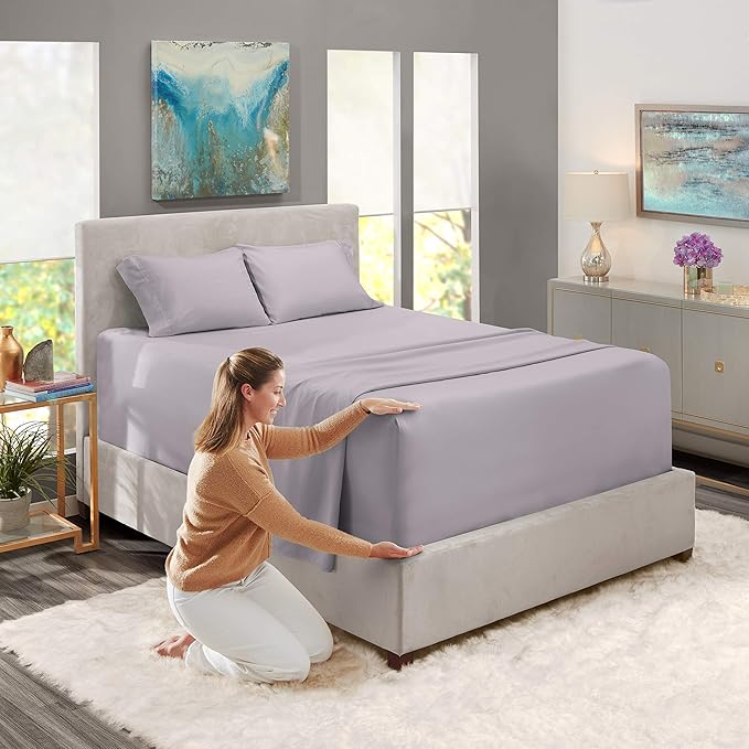 Nestl Twin XL Size Sheet Set, 4 Piece Extra Deep Pocket (18-24 inches), Microfiber, Hotel Luxury, Soft, Breathable, Wrinkle-Free, Easy to Care, Grey Lavender