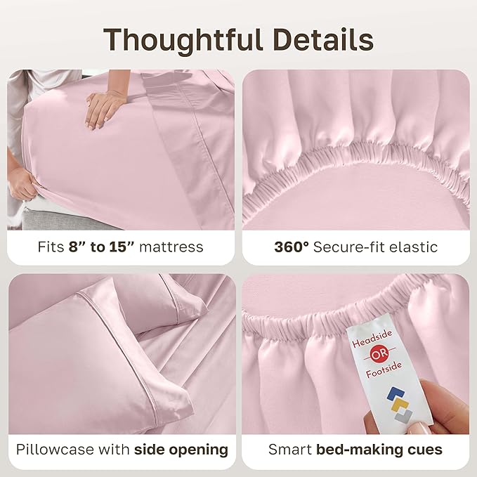 California Design Den Soft Twin Size 100% Cotton Sheet Sets, 400 Thread Count Good Housekeeping Award Winner, Silky Smooth Sateen Weave, Durable Twin Bed Sheet Set - Pink