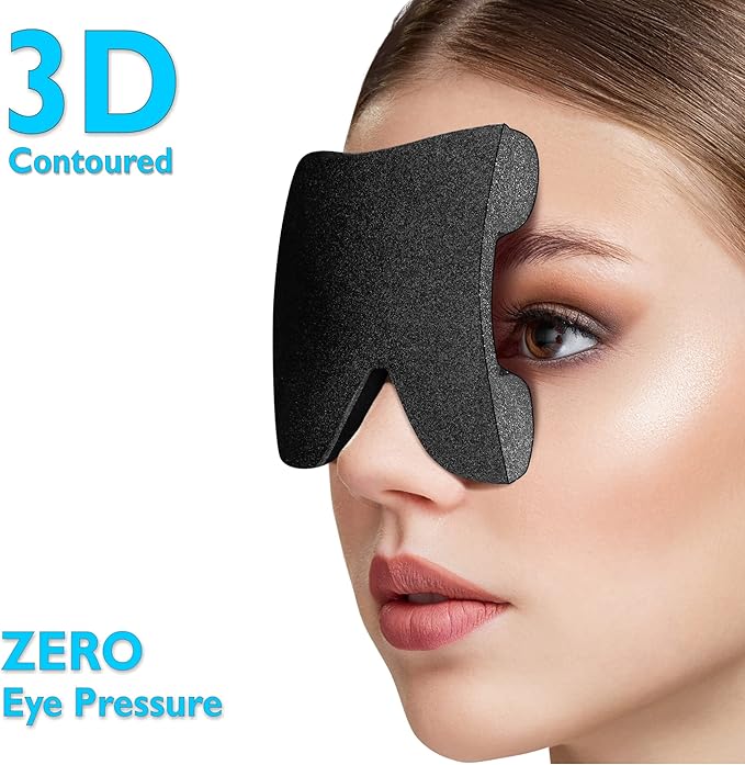 Sleep Mask Sleeping Blindfold, Light Blocking 3D Design Blackout Eye Masks for Women and Men, Soft Cooling Eye Covers for Night and Travel, Eyemask Eyelash Extensions Cover (Blackout Black)