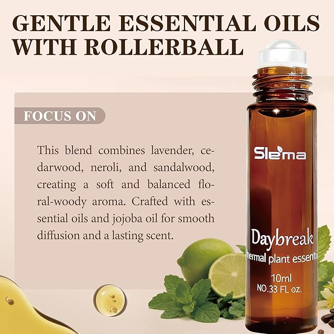 Slema Essential Oil，Daybreak Essential Oil Blends by 10ml Essential Oils - 100% Pure Therapeutic Grade, Helps Create a Focused Atmosphere for Work & Study (Lemon)