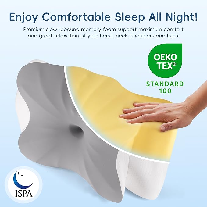 Cervical Pillow for Neck and Shoulder Support, Contour Memory Foam Pillow for Pain Relief, 2 Heights Cooling Ergonomic Orthopedic Pillow for Side Back Stomach Sleepers
