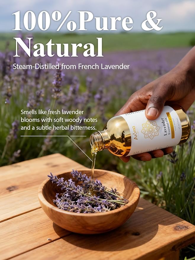 100% Pure Lavender Essential Oil 4 fl oz - Essential Oils for Skin & Diffusers & Home Care, Candle Making, Gifts for Women - Lavender Essential Oil for Diffuser Helps Me Relax/Calming