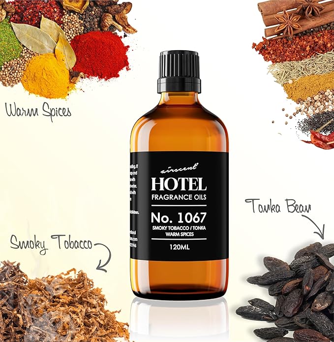 AirScent Hotel Diffuser Oil No. 1067 - Smoky Tobacco, Tonka, Warm Spices - Premium Fragrance Oil for Ultrasonic and Waterless Diffusers and Crafting - 30 mL, 1 fl oz Glass Dropper Bottle