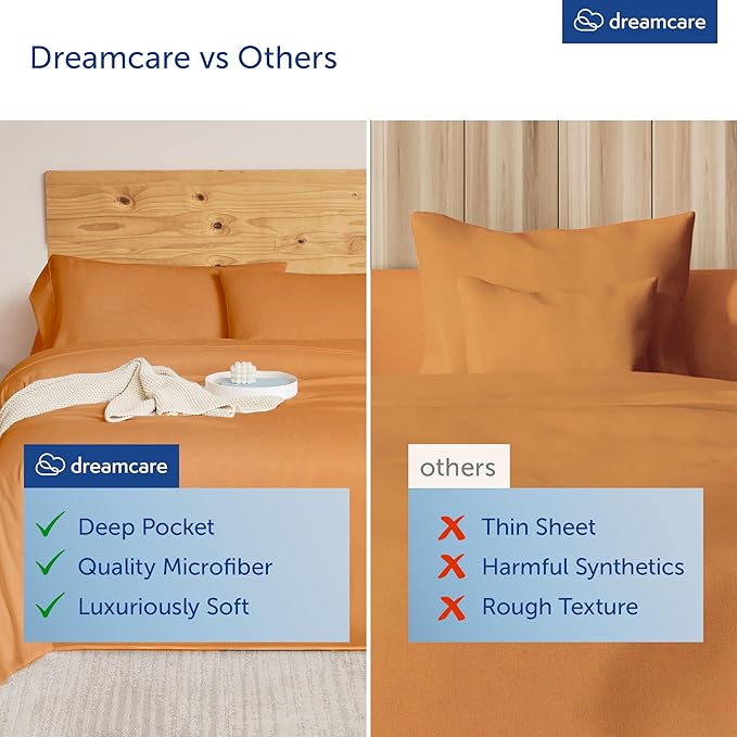 DREAMCARE Queen Sheet Set - 6 pcs Breathable Cooling Bed Sheets - up to 15" Deep Pocket Queen Sheets Set with Side Pockets - Extra Soft 100% Brushed Hypoallergenic Hotel Luxury Bedding - Terracota