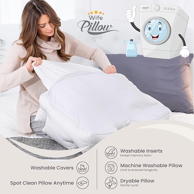 Wife Pillow Side Sleeper Pillow with Arm Hole for Shoulder Pain Relief, Arm Tunnel Design for Proper Neck & Spine Alignment, All-Night Comfort for Adults - Down Goose Feather/FiberFill