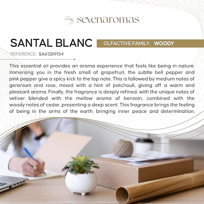 SevenAromas Hotel Scent Diffuser Oil, Luxury Hotel-Inspired Essential Oil for Aromatherapy & HVAC Diffusers – Premium Dropper Bottle - 145 ml 5 FL oz (Santal Blanc)