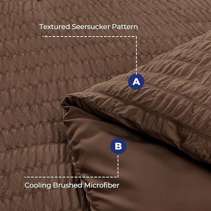 HYMOKEGE Dark Brown Full Size Comforter Sets Seersucker 7 Pieces, All Season Luxury Bed in a Bag for Bedroom, Bedding Set with Comforter, Sheets, Pillowcases & Shams