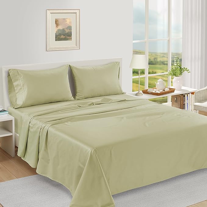 Pillow Case Covers King, Set of 2, 100% Egyptian Cotton Sateen, Soft Cool & Smooth Pillow Cases - Seafoam