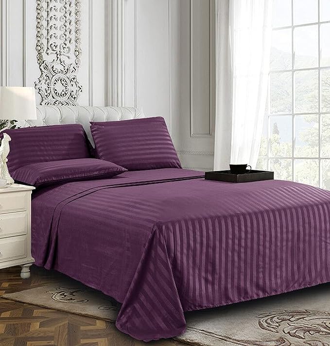 Elegant Comfort Best, Softest, Coziest 6-Piece Sheet Sets! - 1500 Premier Hotel Quality Luxurious Wrinkle Resistant 6-Piece Damask Stripe Bed Sheet Set, Full Eggplant/Purple