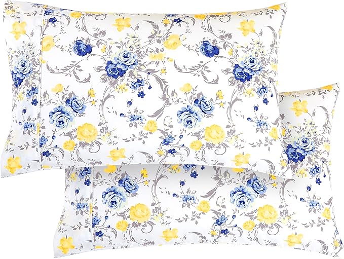 Elegant Comfort Ultra Soft Set of 2 Floral Print Pillowcases - 1500 Premium Hotel Quality Microfiber, Soft and Smooth Envelope Closure 2-Piece Pillow Covers - Standard/Queen, Gold Jenna