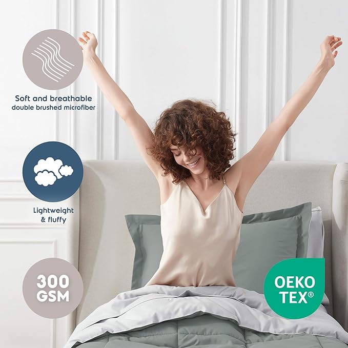 Nestl 7 Piece Twin XL Comforter Set – Sage Green Reversible Bed in a Bag – Complete Twin XL Size Bedding Set with Sheets, Set of 2 Down Alternative Pillows, Pillowcase and Sham