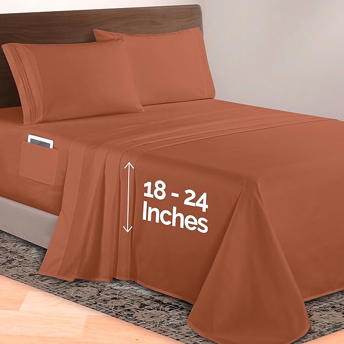 Elegant Comfort Luxurious 1500 Premium Hotel Quality Microfiber 4-Piece Sheet Set, 18-24 Inches Deep - Extra Deep Pocket Sheets - Ultra Soft 4PC Deep Pocket Sheets, Twin/Twin XL, Coral