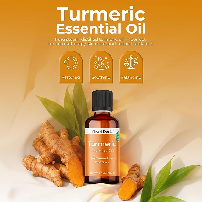 Viva Doria Turmeric Essential Oil, 100% Pure, Natural Turmeric Essential Oil, Undiluted, for Aromatherapy | Food Grade, 30 mL (1 Fluid Ounce)