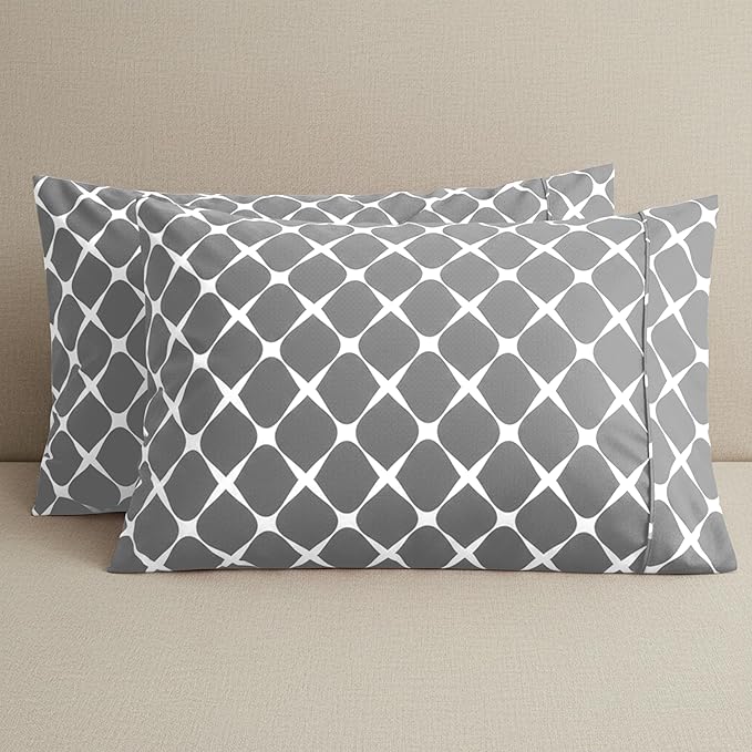 Elegant Comfort Luxury Ultra-Soft 2-Piece Pillowcase Set - 1500 Premium Hotel Quality Microfiber Double Brushed - Wrinkle Resistant, King Size, Bloomingdale Pattern Gray