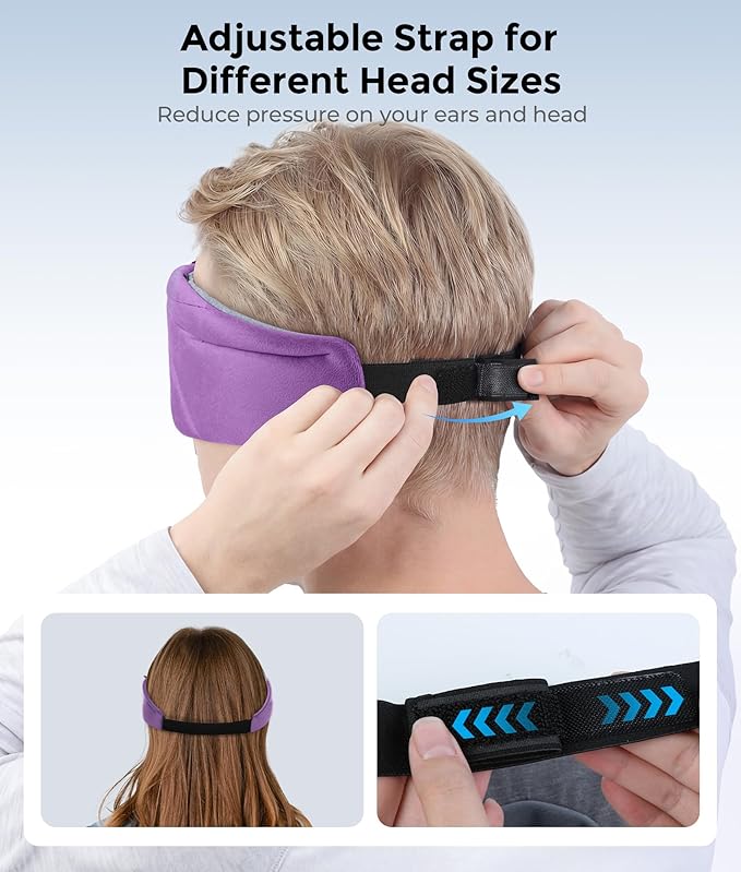 LOVE EYE Sleep Headphones Bluetooth 5.4 Sleeping Eye Mask Wireless Music Earphones with HD Speakers for Side Sleepers Total Blackout Cotton Mask for Travel, Office, Unique Gifts (Lavender Purple)