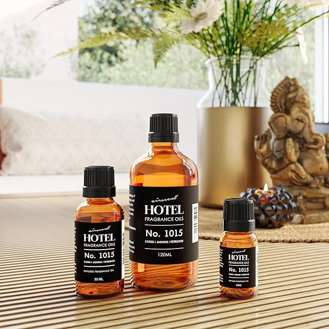 AirScent Hotel Diffuser Oil No. 1015 - Cassis Jasmine Petrichor - Premium Fragrance Oil for Ultrasonic and Waterless Diffusers and Crafting - 10 mL, 0.34 fl oz Glass Dropper Blottle