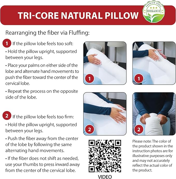 Core Products Tri-Core Natural Cervical Support Pillow for Neck Pain Organic Cotton Shell, Full Size, Gentle/Medium Firmness
