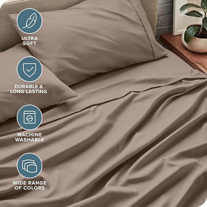 Bare Home Split King Sheet Set - 1800 Ultra-Soft Microfiber Bed Sheets - Double Brushed - Deep Pockets - Easy Fit - 5 Piece Set - Bedding Sheets & Pillowcases (Split King, Taupe)