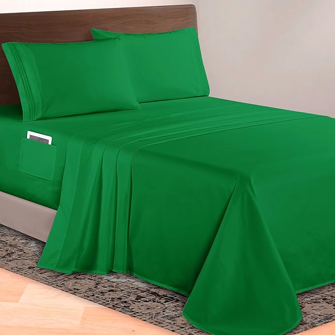 Elegant Comfort Luxurious 1500 Premium Hotel Quality Microfiber 4-Piece Sheet Set, 18-24 Inches Deep - Extra Deep Pocket Sheets - Ultra Soft 4PC Deep Pocket Sheets, Twin/Twin XL, Emerald Green