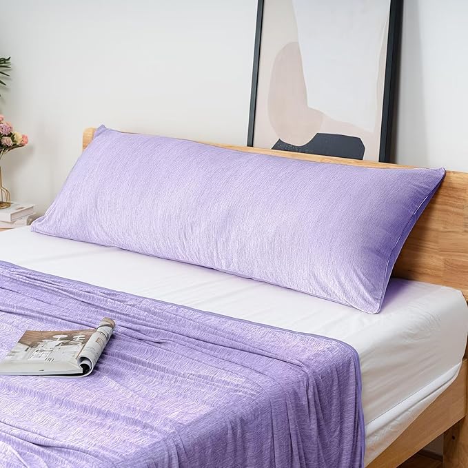 HOMFINE Cooling Pillowcase Body Size - Double Side Q-Max 0.439 Cooling Fiber for Pillow Protector, Breathable Long Cold Pillow Cover for Hot Sleeper Night Sweat Hidden Zipper, 1 Pack (20"x54", Purple)