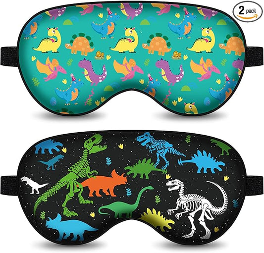 2 Pcs Sleep Mask,Cute Dinosaur World Blackout Sleeping Mask for Kids Teen,Funny Eye Mask with Adjustable Strap for Home Party Children's Travel Soft Eye Cover Blindfold (Black+Green)