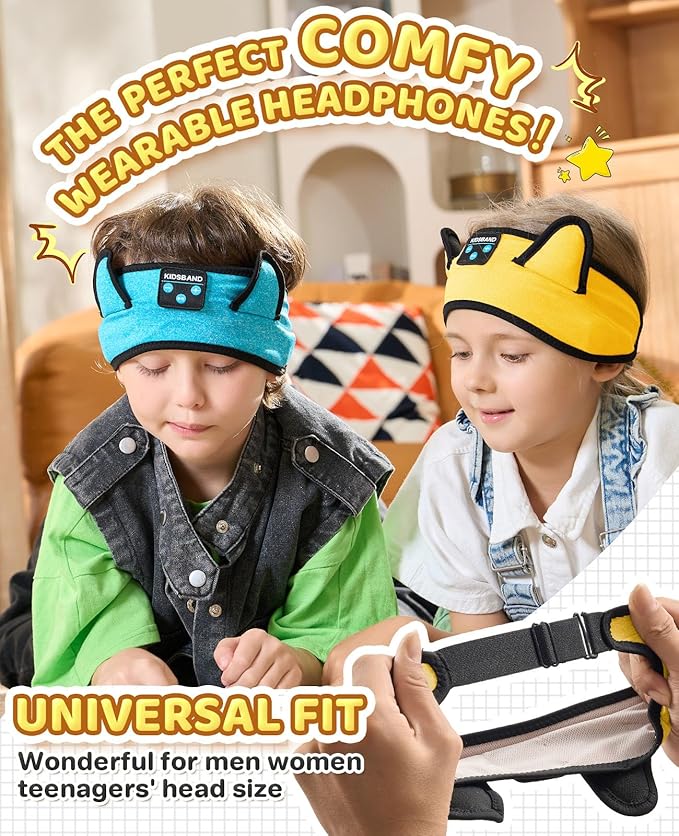 KIDSBAND Kids Headphones, Bluetooth Headband for Kids with Wired Playback 3.5 MM Jack for School, Travel