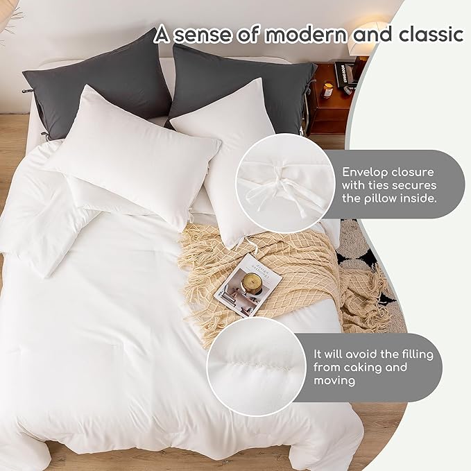 Softness White Comforter King - Cozy Polycotton Bedding Set - Comfy Fluffy Down Alternative Comforter King Size and 2 Pillow Case - Comfortable Lightweight but Warm Bed Blanket All Season