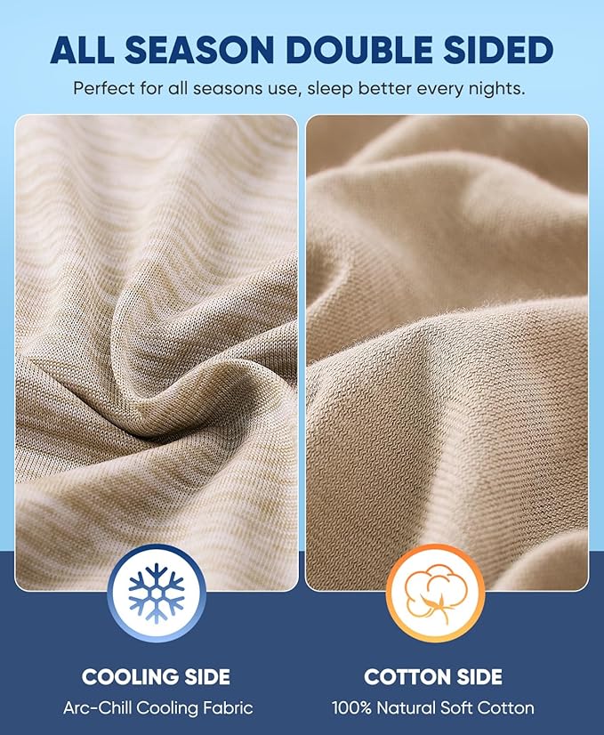 LUXEAR 2 Pack Cooling Pillow Cases for Hot Sleepers, Arc-Chill Q-Max > 0.5, Hair & Skin Friendly, Double-Sided, Machine Washable, Hidden Zipper, Gift for Women & Men, 20x26,Beige
