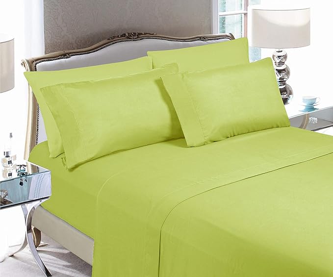 Elegant Comfort Luxury Soft Bed Sheets 1500 Premium Hotel Quality Microfiber Softness Wrinkle and Fade Resistant (6-Piece) Bedding Set, King, Neon Green