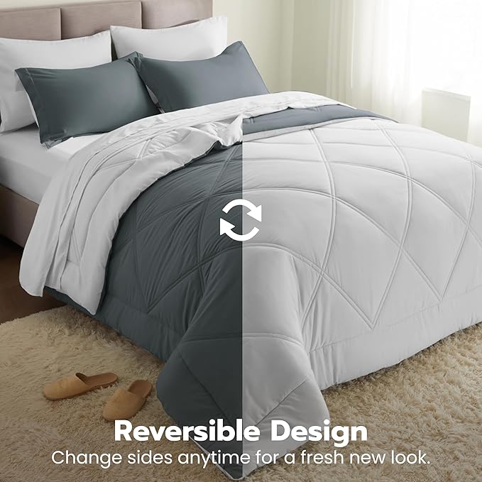 Joiedomi Full Size Comforter Set with Sheets Dark Grey, 7 Pieces Full Size Bed Set with 1 Down Alternative Comforter, 1 Flat Sheet, 1 Fitted Sheet, 2 Pillowcases and 2 Pillow Shams, Bed in a Bag