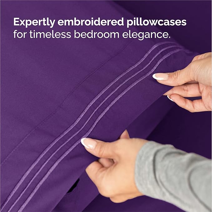 King Size 4 Piece Sheet Set - Comfy Breathable & Cooling Sheets - Hotel Luxury Bed Sheets for Women & Men - Deep Pockets, Easy-Fit, Extra Soft and Wrinkle Free Sheets - Purple Oeko-Tex Bed Sheet Set