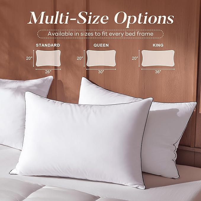 Feather Down Pillows King Size Set of 2, Luxury Hotel Collection Bed Pillow for Sleeping, 2 Pack, Fluffy Plush for Side, Back Sleepers Medium Firm, 20x36 in.