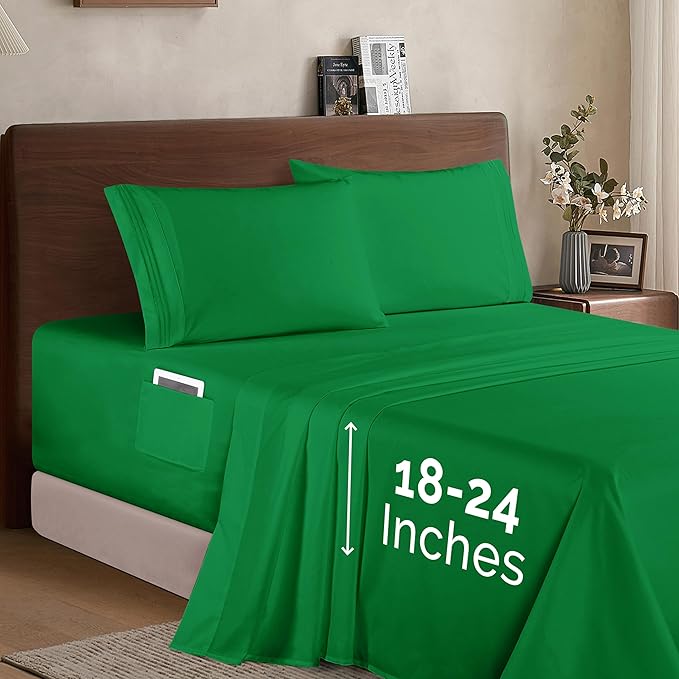 Elegant Comfort Luxury 1500 Premium Hotel Quality Microfiber 4-Piece Sheet Set - Soft, All Around Elastic 18-24 Inches Deep Fitted Sheet - Extra Deep Pocket Sheets, California King, Emerald Green
