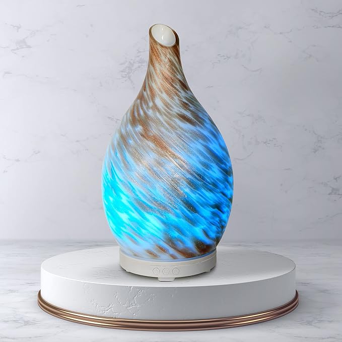 AROMAR Ultrasonic Oil Diffuser, Cool Mist Humidifier with top 3 Aromatic Oils for Aromatherapy Essential Oils, Novelty Design, 360 Degree Rotating Glass Decanter, 7 LED Colors, & auto Shut-Off 100ml.