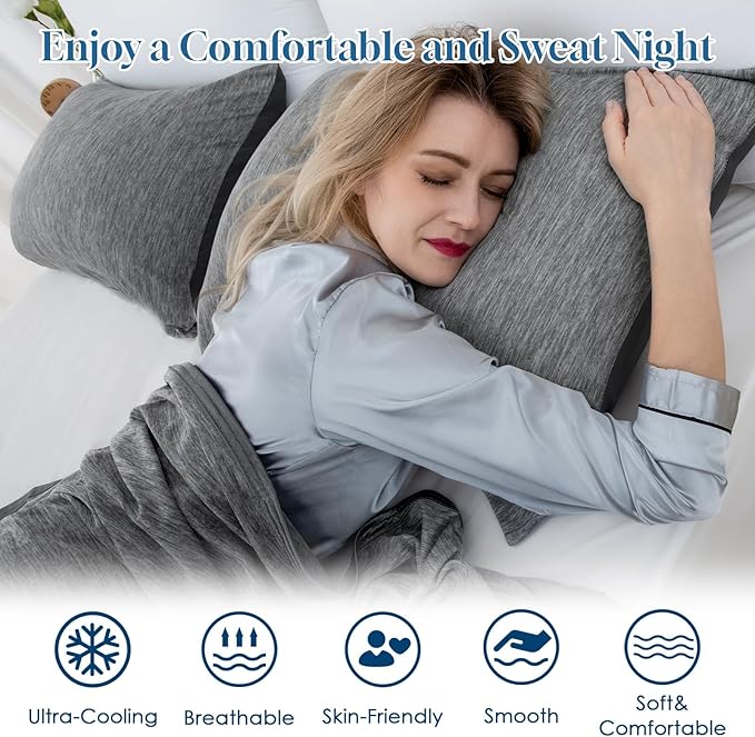 CHOSHOME Cooling Pillow Cases Zipper Pillow Covers Q-Max > 0.45 Zippered Pillowcases for Hot Sleepers, Soft, Breathable, Skin-Friendly, 2 Pack (Queen, 20"x30", Dark Grey)