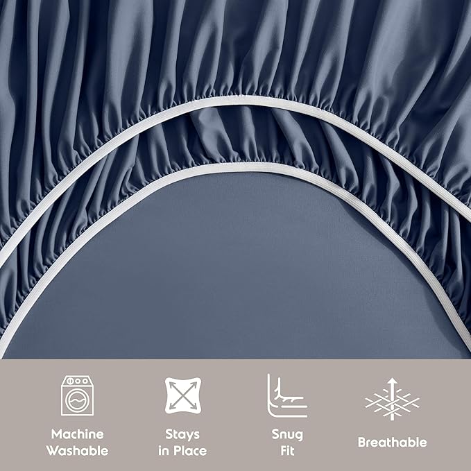 Nestl Extra Deep King Sheet Set - 6 Piece Breathable & Cooling Sheets - Hotel Luxury Bedding Set w/18-24 Inch Deep Pockets - Easy & Secure Fit - Super Soft, Wrinkle Free & Comfy - Navy Blue