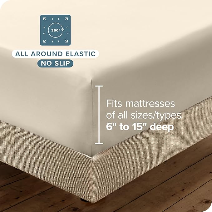 Bare Home Hotel Luxury Split Head Flex King Sheet Set, Extra Soft, Deep Pockets, Easy Fit, Cooling & Breathable, Wrinkle, Fade, Stain Resistant, with 4 Pillowcases (Split Head Flex King, Sand)
