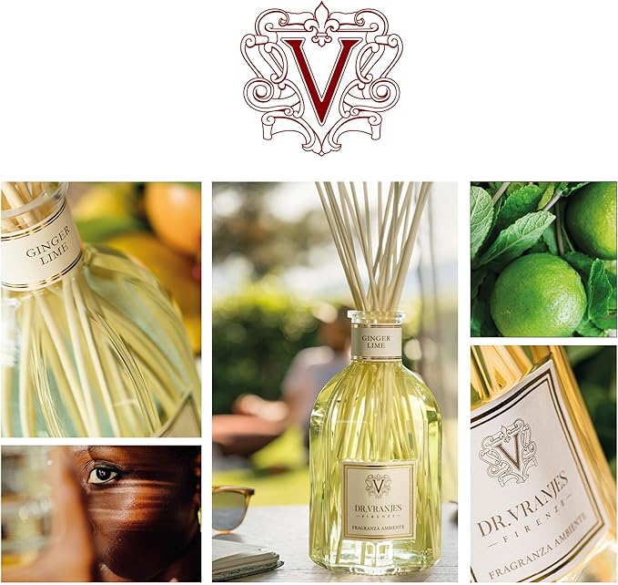 Dr. Vranjes - Ginger Lime 500 ml Diffuser + Double Pack of White Sticks (3 Pieces Bundle)- Luxury Home Fragrance, Made in Italy, Main Scent: Fruity, Olfactory Pyramid: Lime, Ginger, White Pepper.